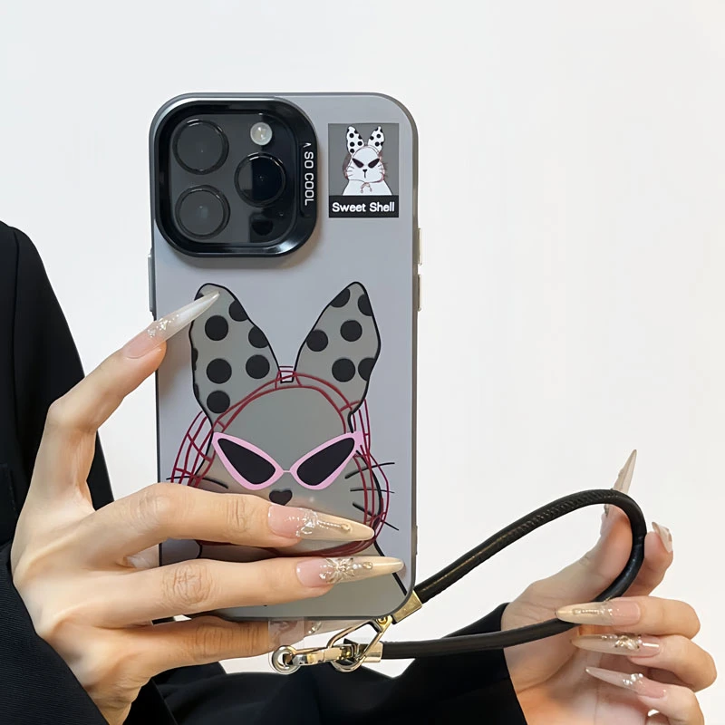 ins墨镜兔适用苹果15PROMAX手机壳MATE70P高级感小米15保护套个性