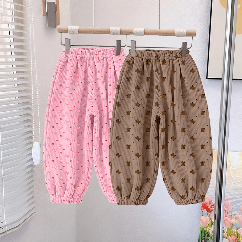 女童裤子春秋款2025新款外穿长裤秋装运动裤儿童灯芯绒薄款卫裤潮