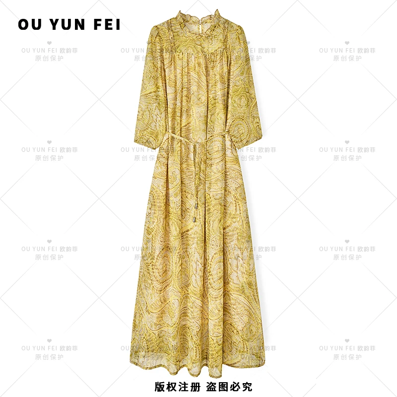 法式连衣裙女新款气质显瘦穿搭时尚洋气印花长裙HY1810