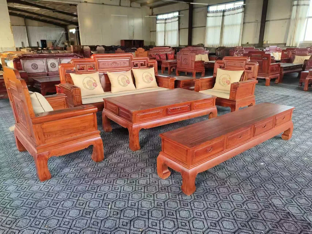 老榆木国色天香沙发113六件套，不包邮