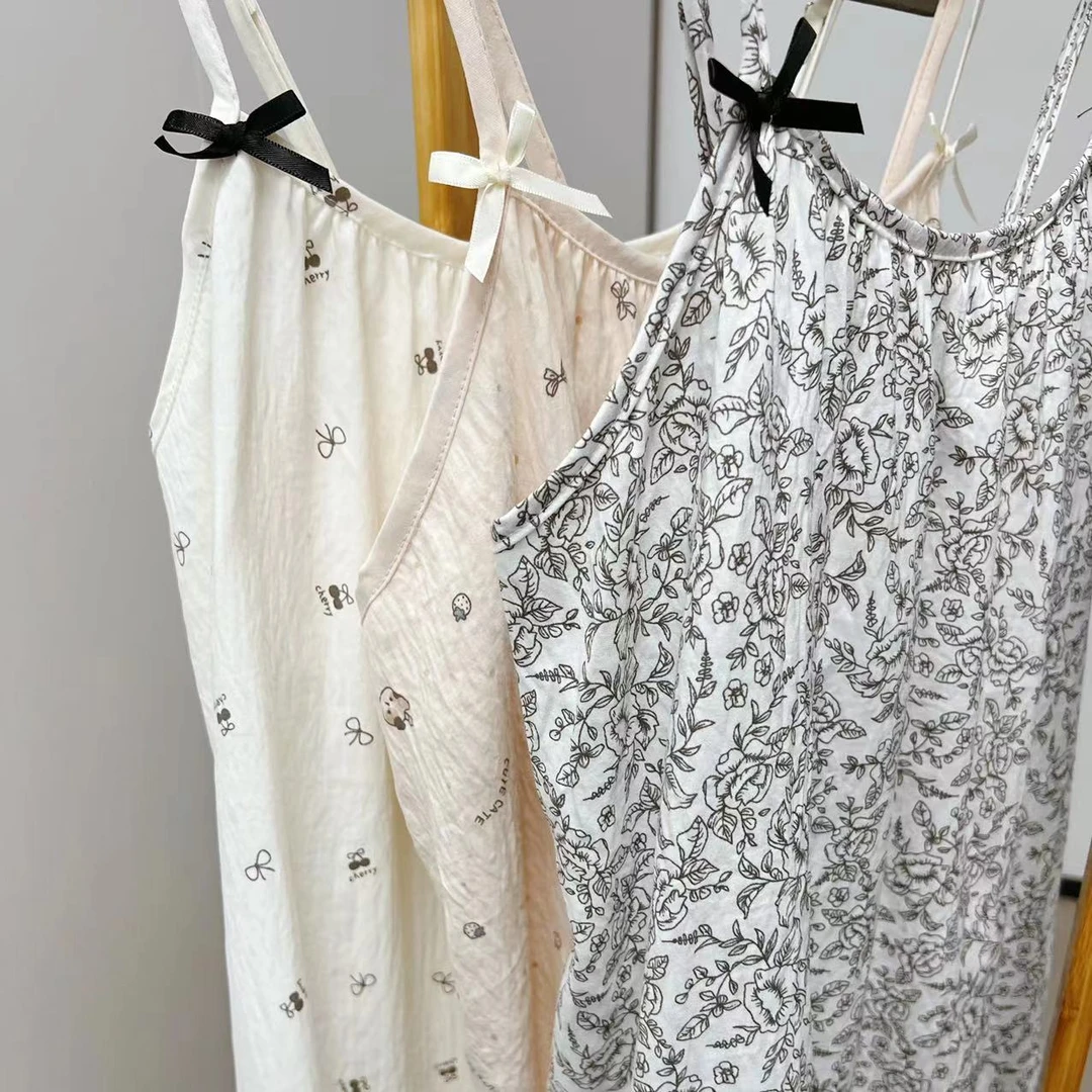 【云朵棉】睡裙百搭透气吊带胸垫甜美碎花睡裙女长袖家居服显瘦薄款