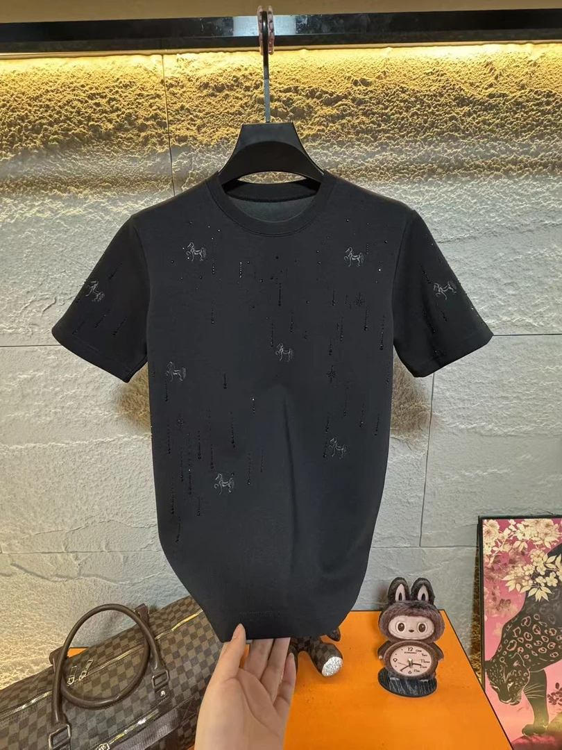 2026【马上赚】新款男士重磅百搭休闲T恤圆领潮流时尚烫钻短袖6388