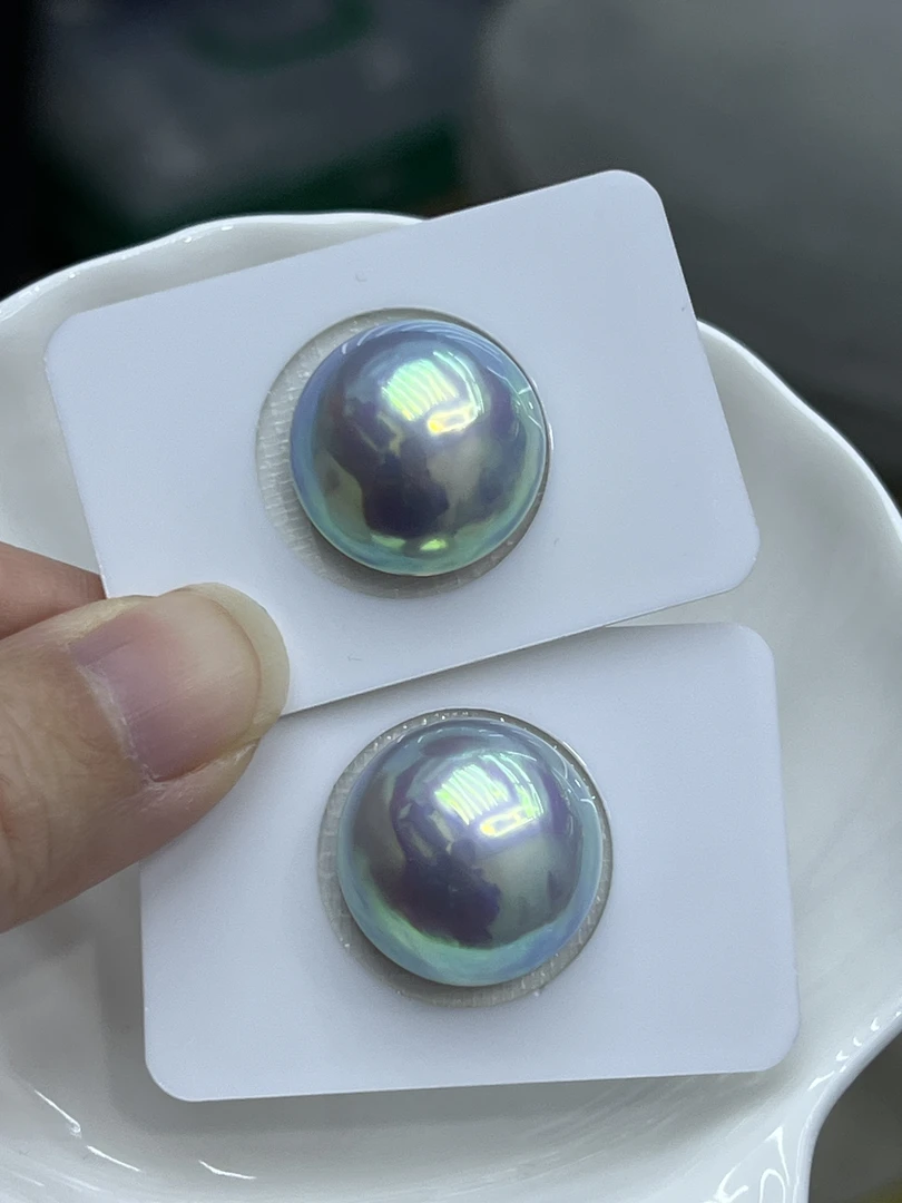 “星空蓝梦幻极光炫彩马贝吊坠 19-20mm 炫彩孔雀绿多样性发一