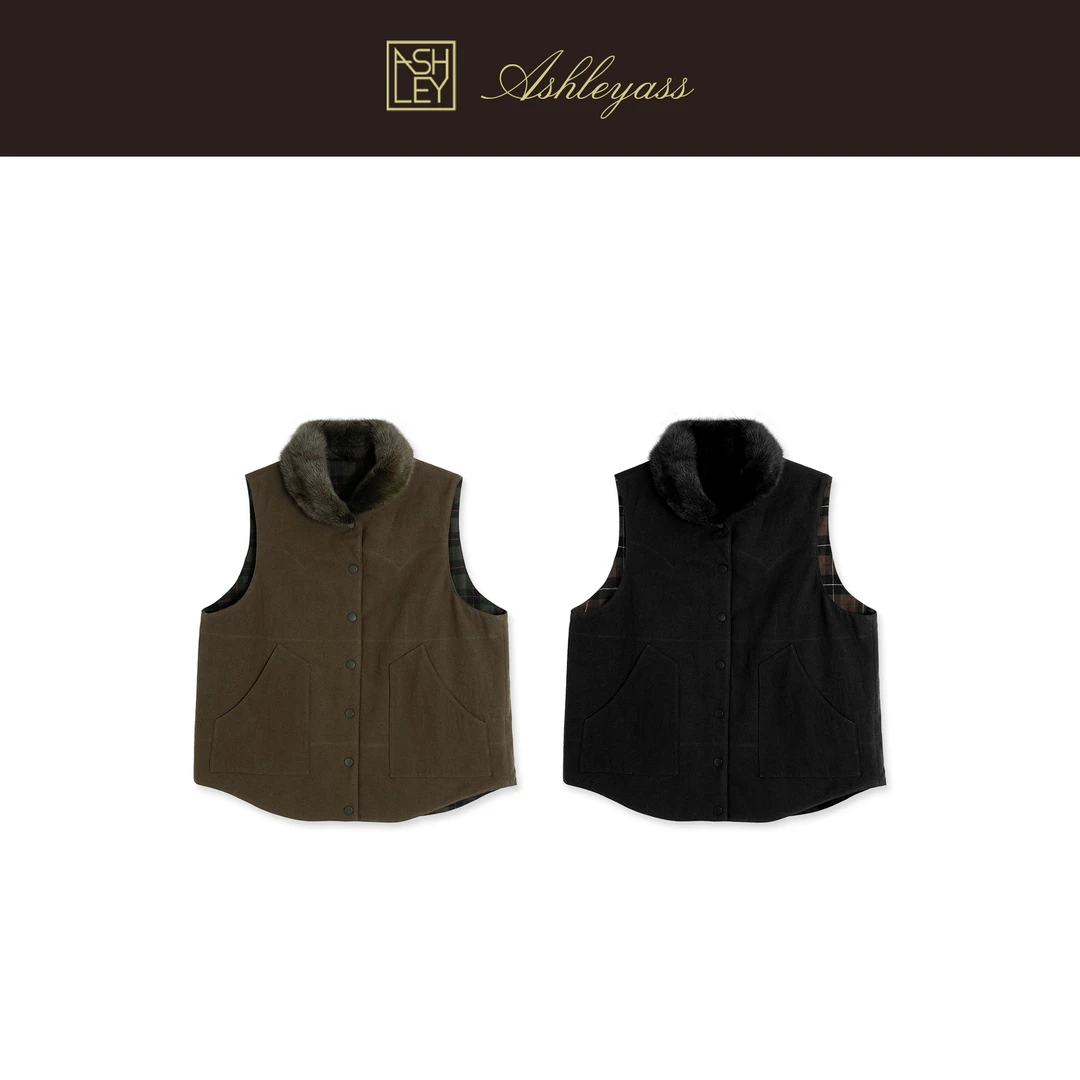 【ASHLEYASS】“水貂领”盐缩工艺水貂毛领3M棉新雪丽马甲LSJ251898W