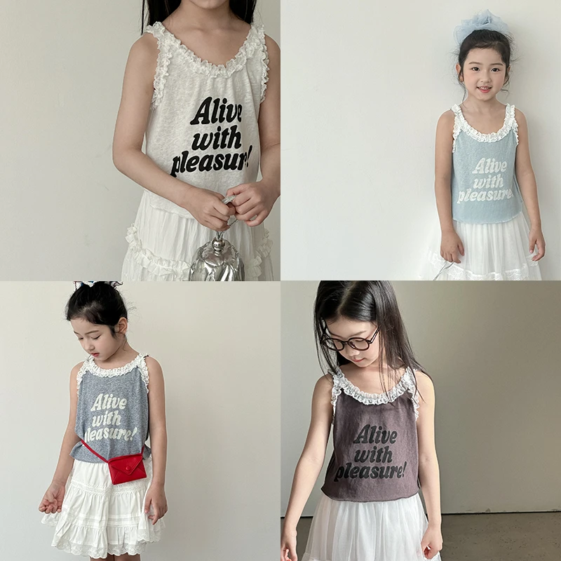 【嗒囜】甜美风课代表~舒适透气 女童夏装短款蕾丝花边吊带背心童装