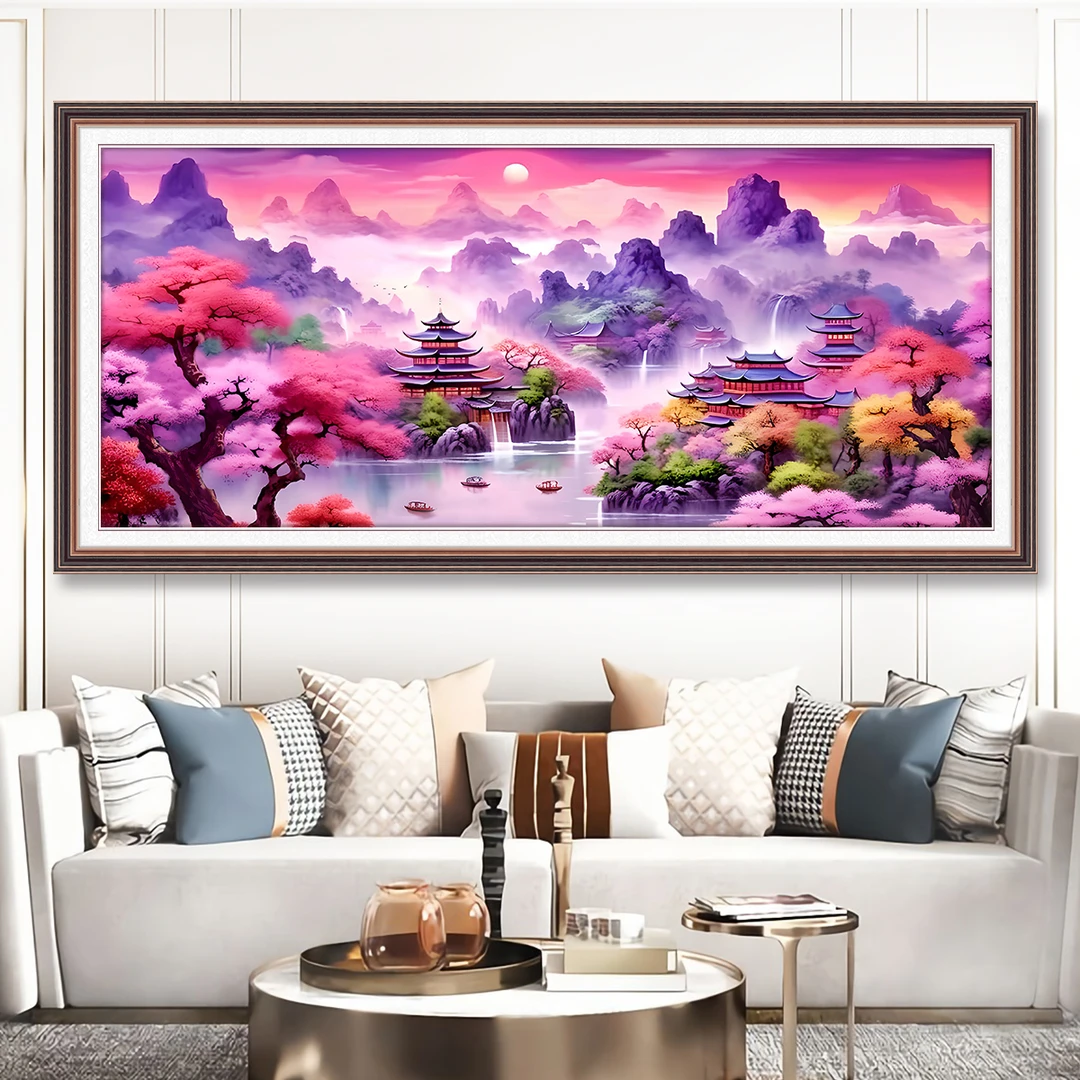 紫气东来十字绣2025新款高级客厅简约现代大气风景山水画手工自绣