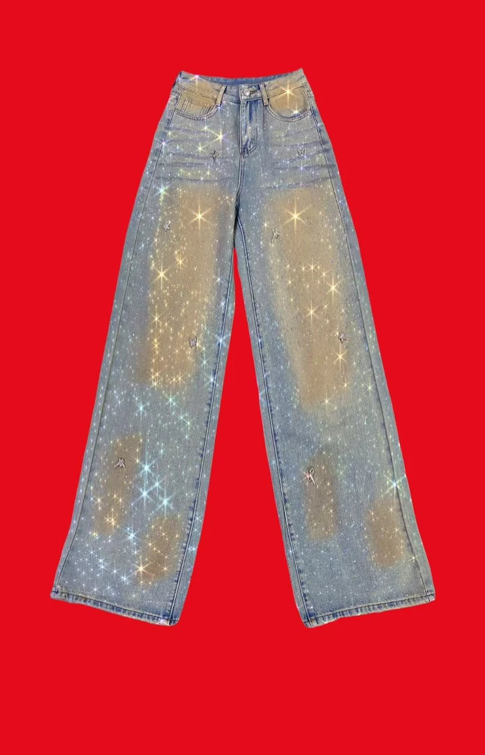 【漫老板】9672高品 定制 春款重工海星牛仔阔腿裤