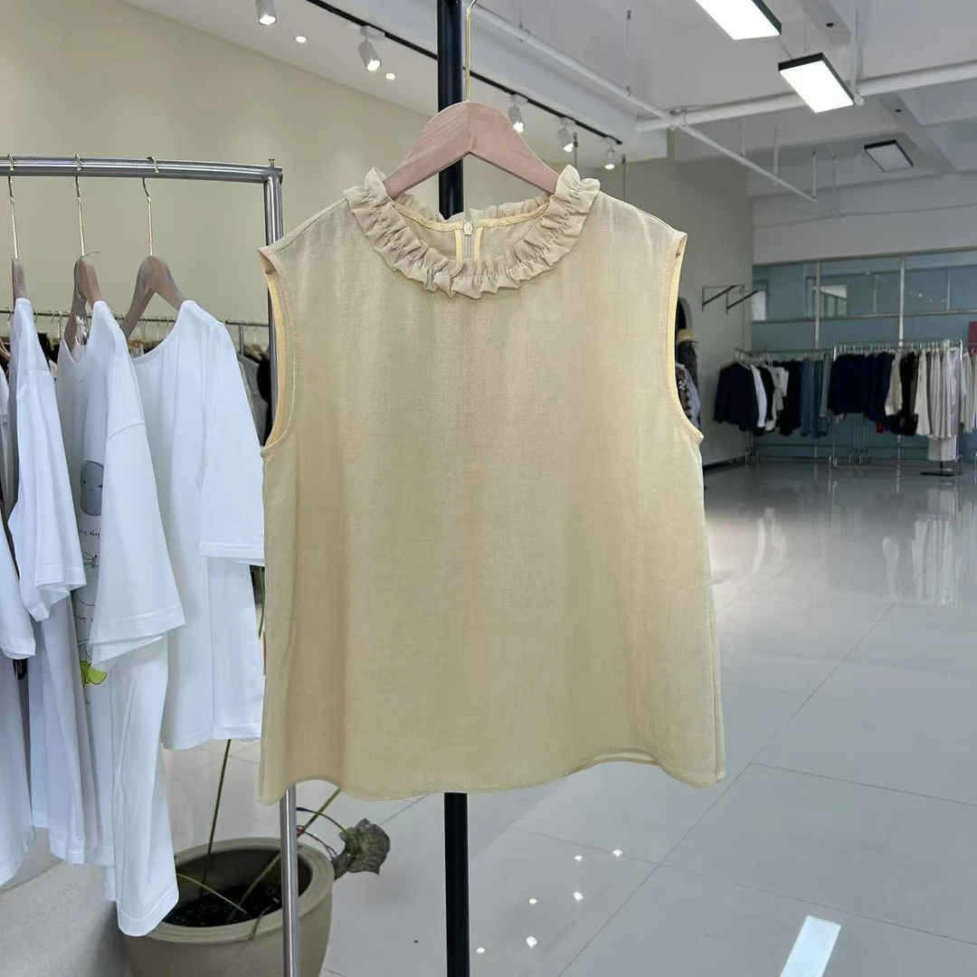 木耳边无袖文艺风上衣女2025夏季流行单品新款背心独特设计感小衫