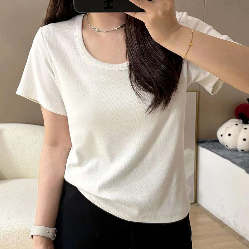 HONG JIA LIN/虹嘉琳韩版休闲短袖t恤大码显瘦欧若风小众百搭上衣