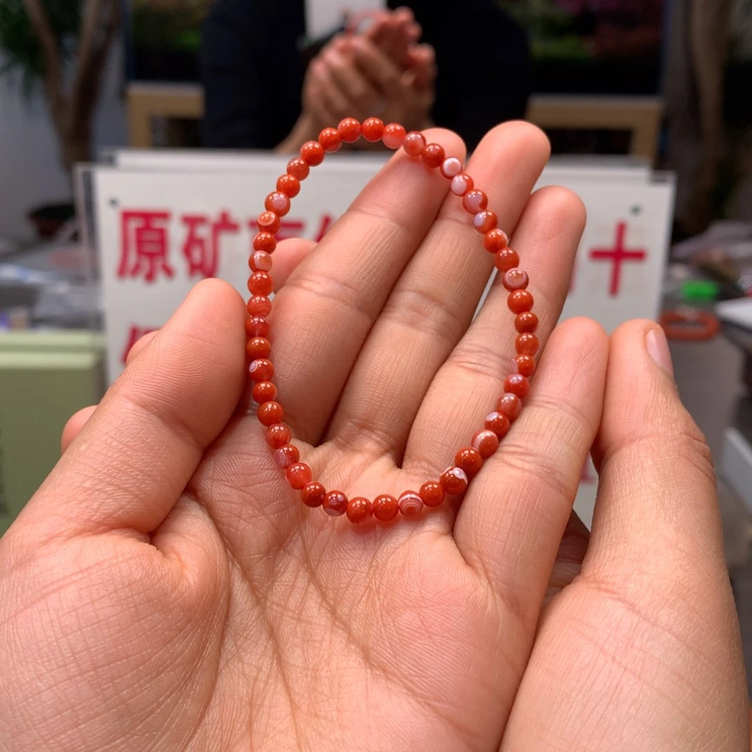 南红玛瑙4mm小庄天眼单圈手串未镶嵌