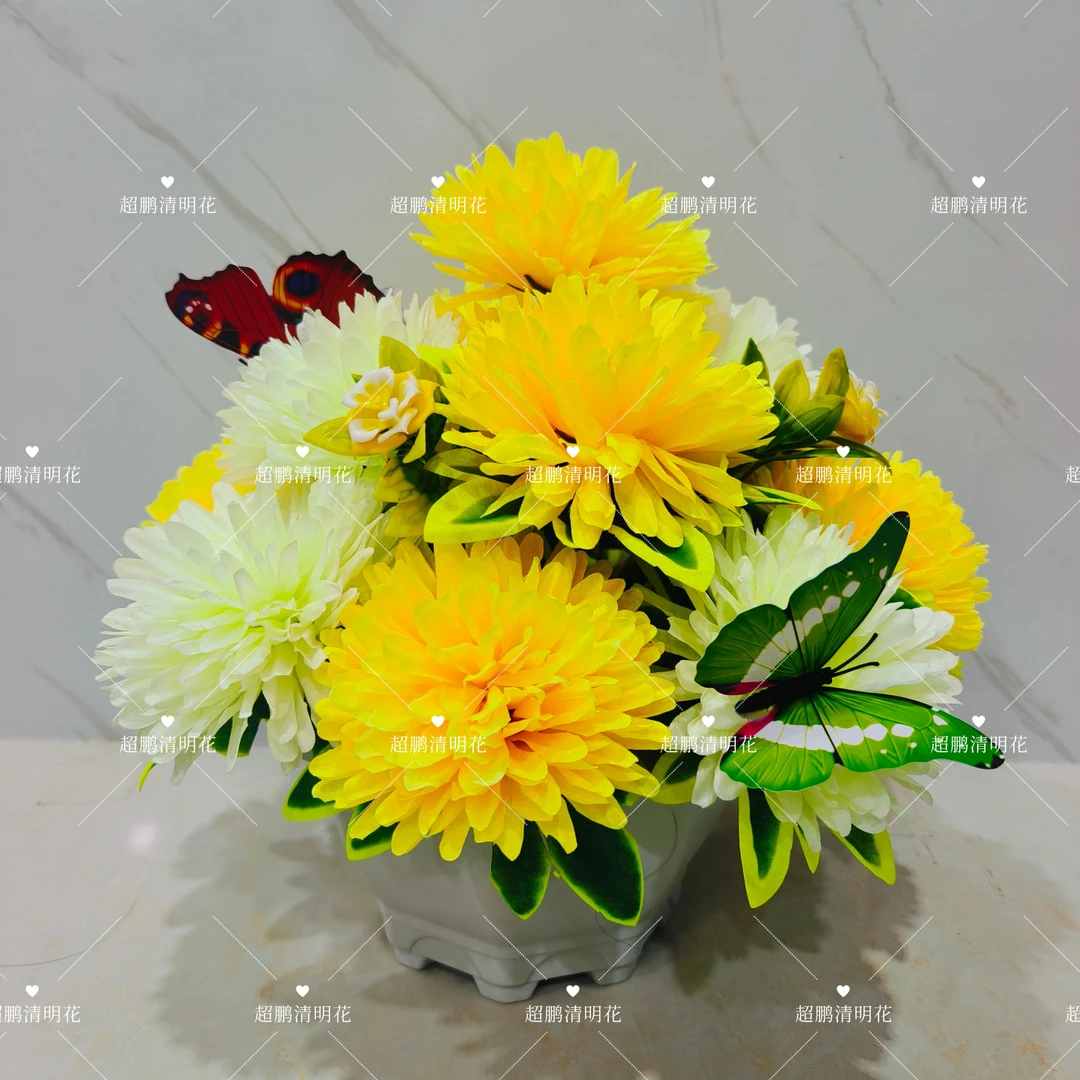 松针菊小八角盆 13朵花 仿真清明花