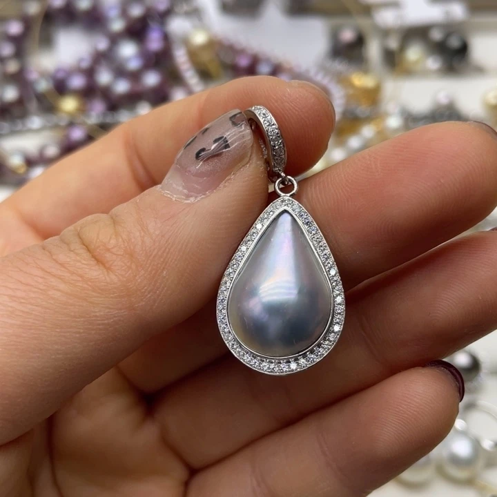 拼合珍珠（马贝珠）吊坠(不含链)银S925镶嵌