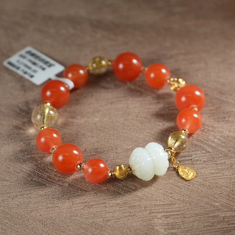 【老掌柜讲珠宝】南红18K白玉并蒂双莲手串 M062201