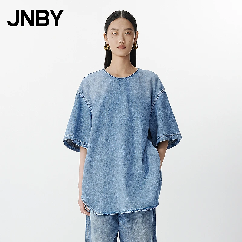 【商场同款】JNBY/江南布衣25夏新品圆领牛仔衬衫女短袖5P4214480