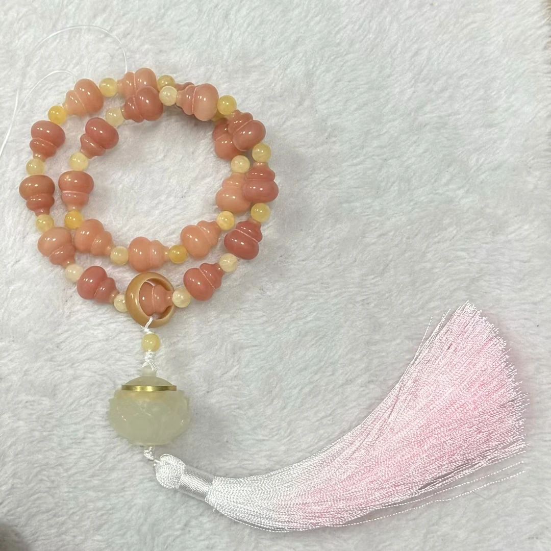 【粉玉手持】原生态粉玉菩提带莲花21颗