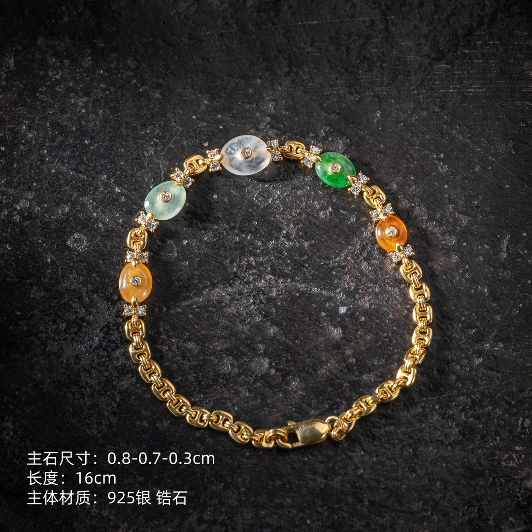 冰种多宝翡翠平安扣手链 925银 天然缅甸翡翠A货  1333002
