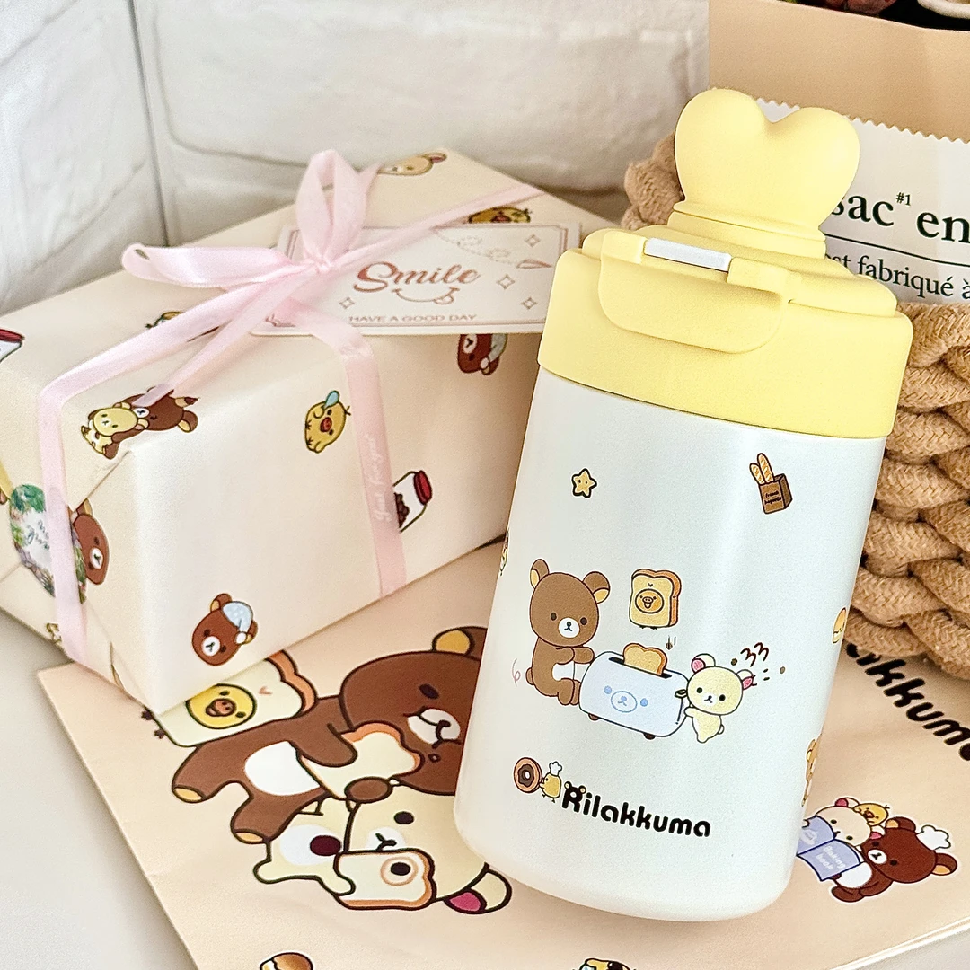 新款轻松熊保温杯316不锈钢双饮吸管杯高颜值ins便携学生杯子礼物