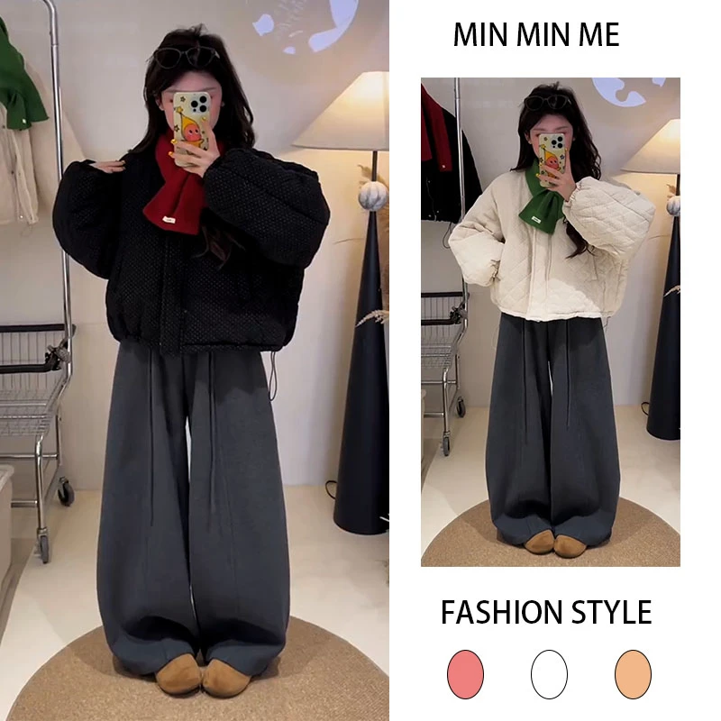 2025秋冬季新款设计感老钱风长袖外套女搭配加绒休闲阔腿裤两件套