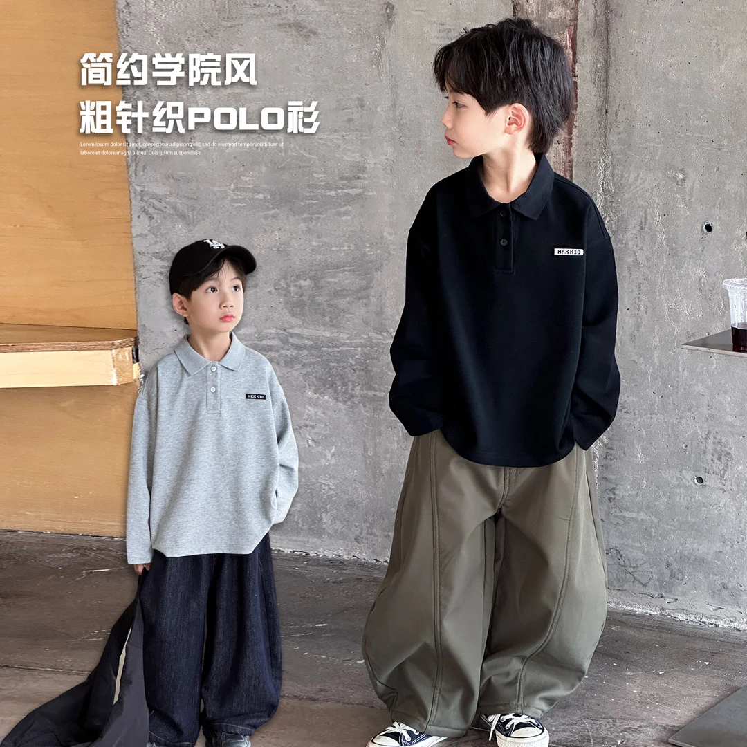 儿童长袖t恤男童纯色打底衫秋冬款2025秋季新款男孩学院风polo衫