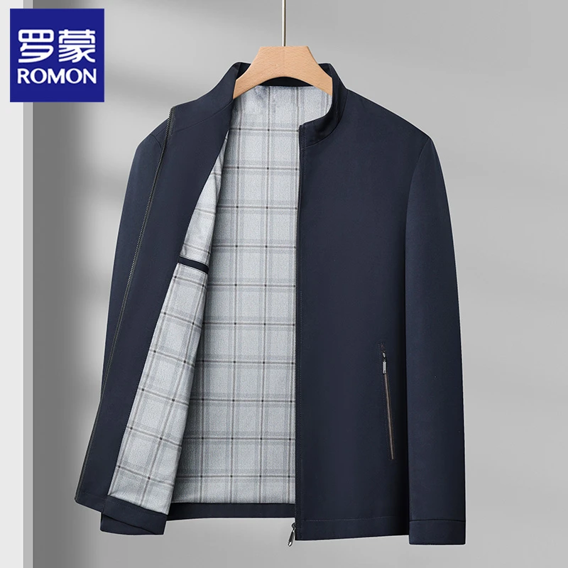 罗蒙立领夹克男春秋2025新款高端休闲外套中老年爸爸行政商务茄克