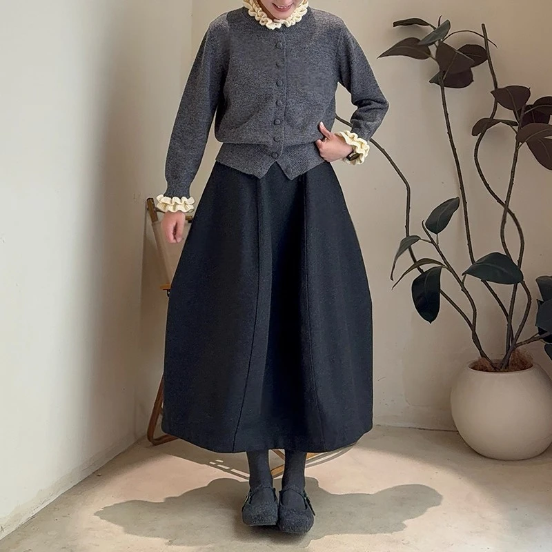 秋冬复古花苞半身裙气质休闲百搭时尚显瘦中长款