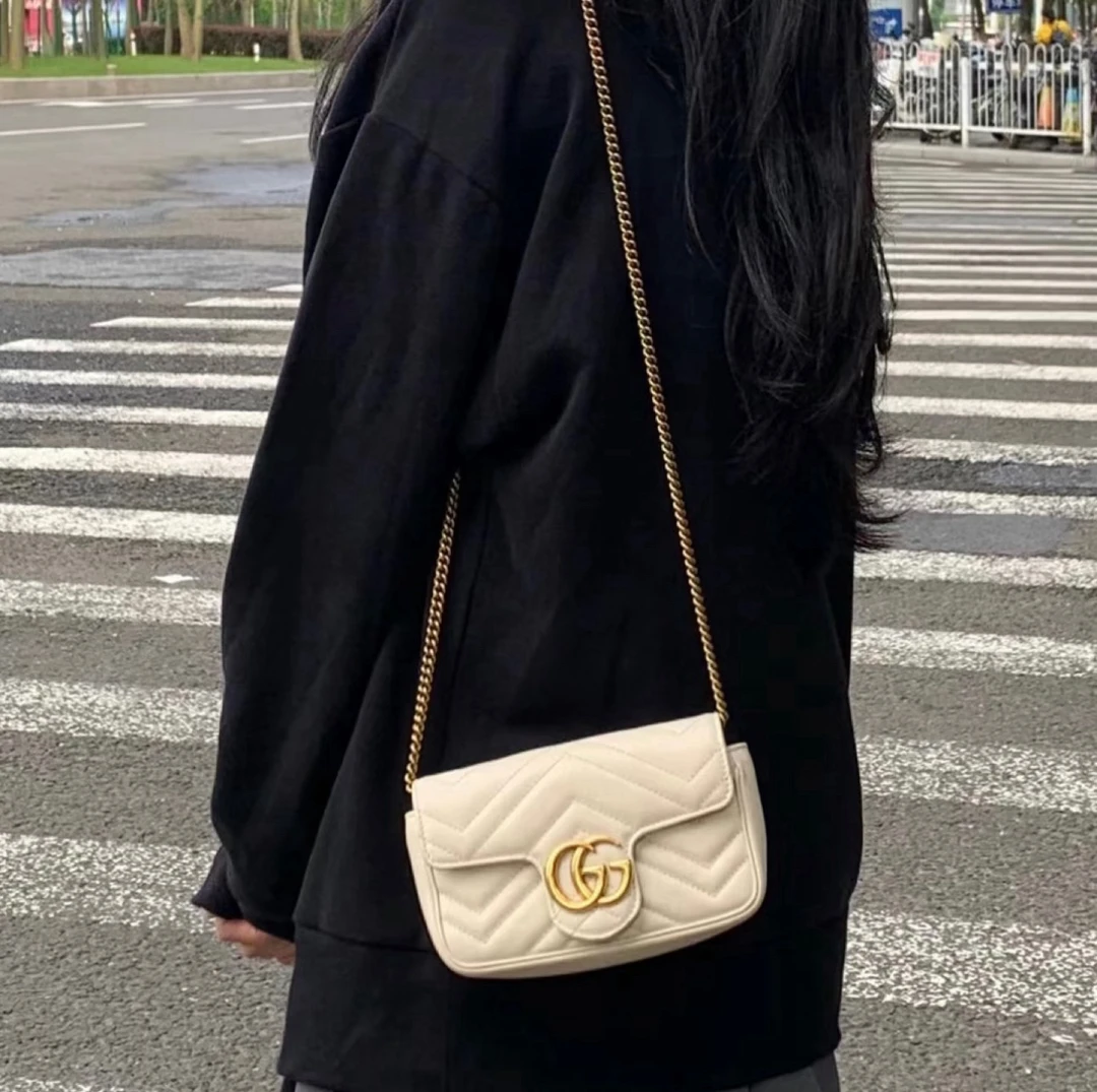 95新 GUCCI/古驰 mini马蒙白金斜挎单肩包