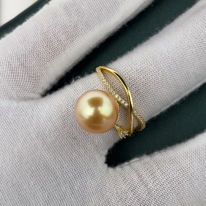 银S925镶嵌戒指/指环定制海水珍珠10.1mm金珠裸珠一颗