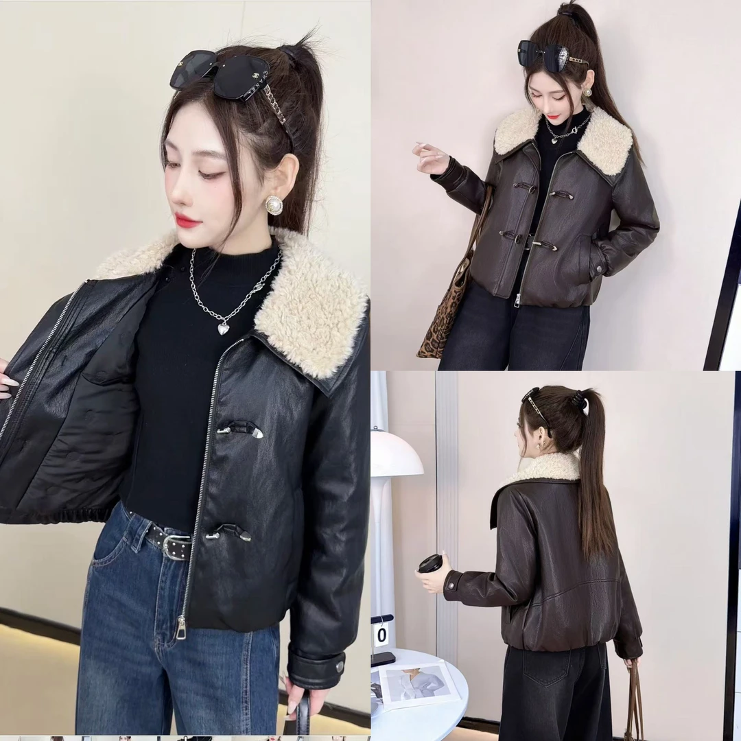 【十姐妹推荐】新款冬季加绒加厚短款皮衣外套时尚百搭修身保暖
