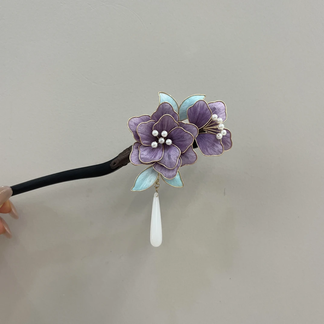 闫颜发饰 蚕丝绒花 纯手工制作 千金风发簪发夹