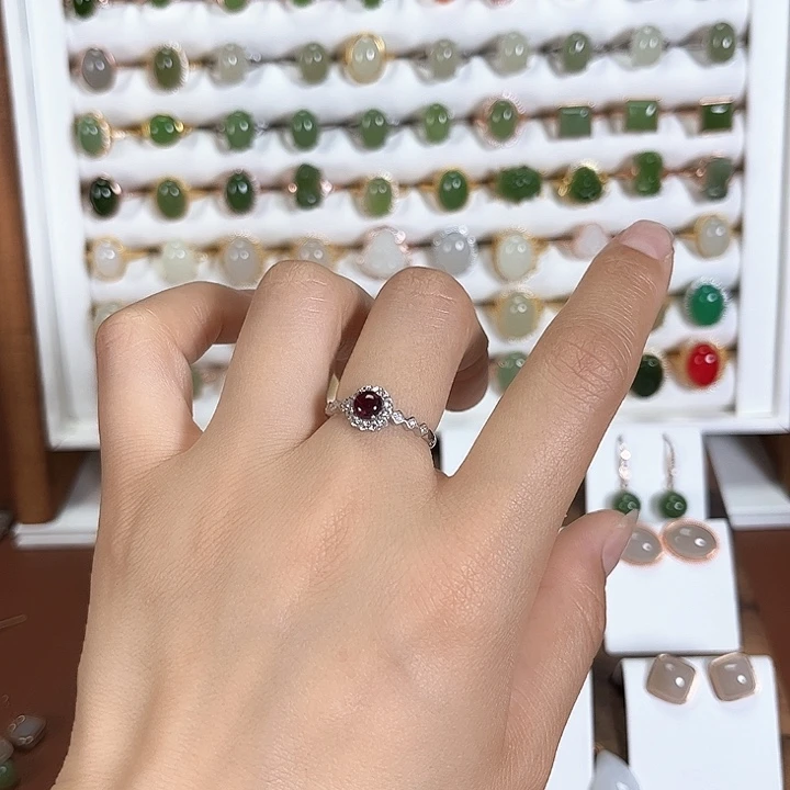 和田玉戒指银S925镶嵌