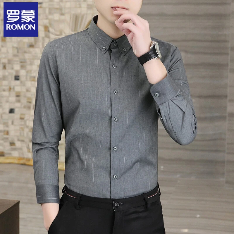 罗蒙男款上衣长袖衬衫男休闲条纹潮流衬衣2025新款春季修身外套