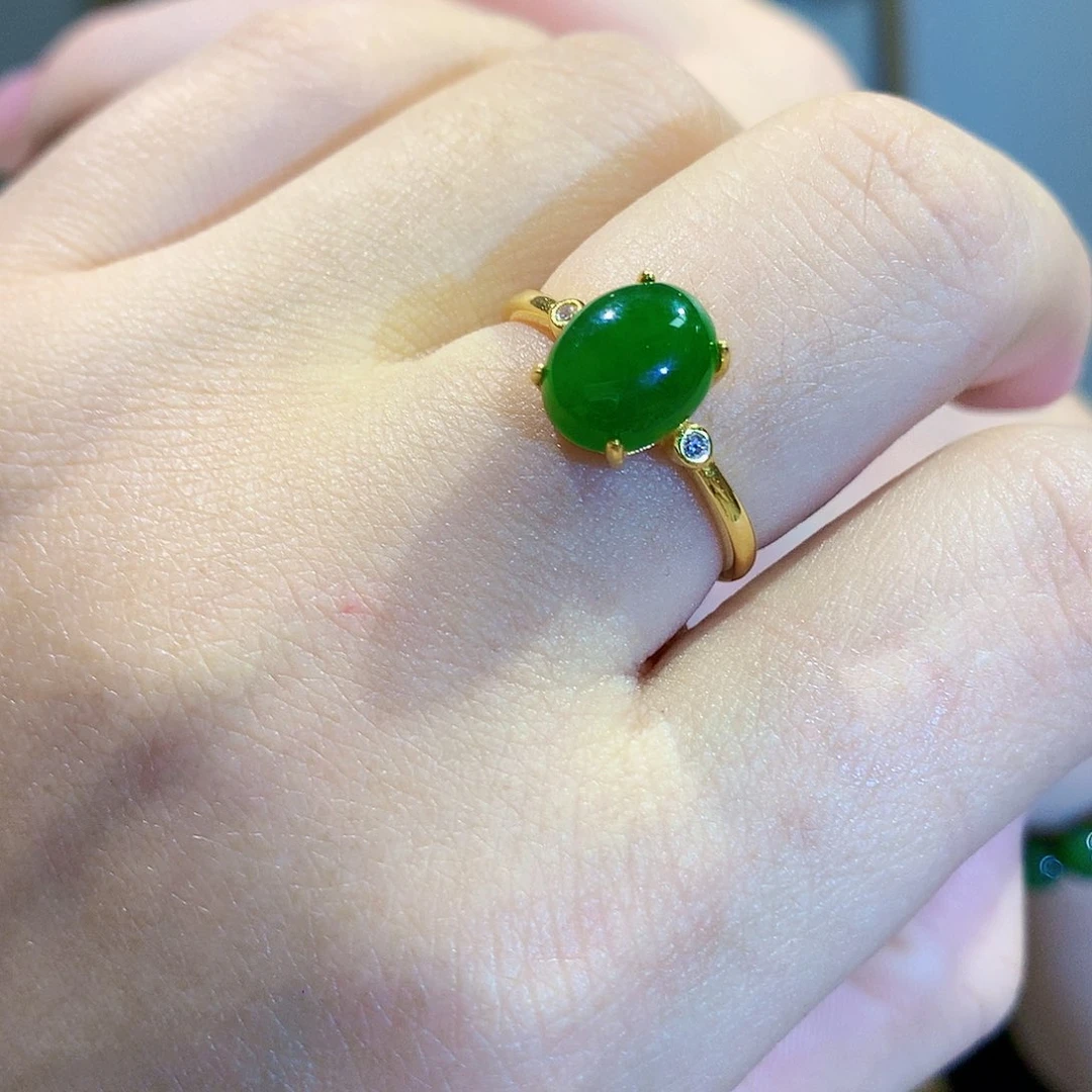 和田玉（碧玉）戒指银S925镀金镶嵌