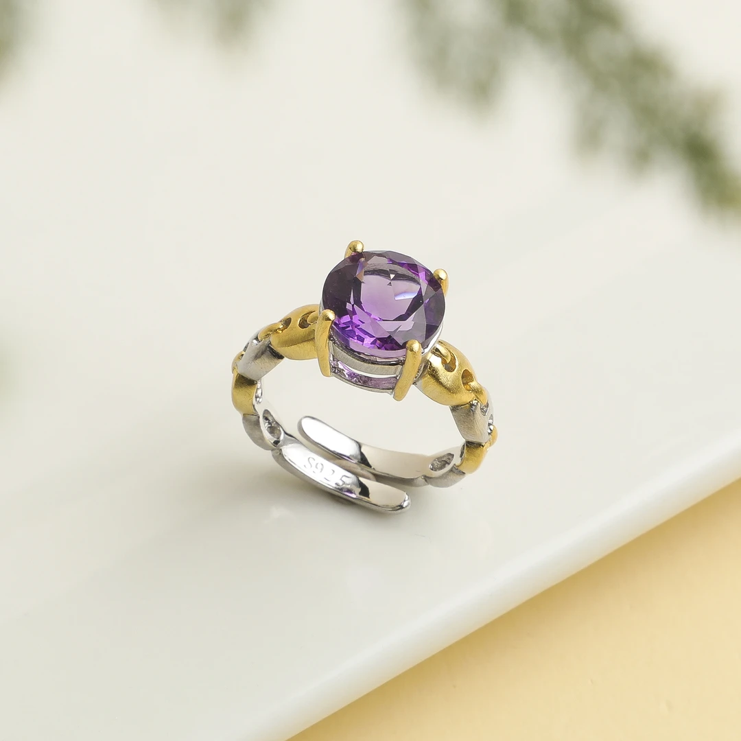 【晶女王】乌拉圭紫水晶时尚简约精工戒指00074