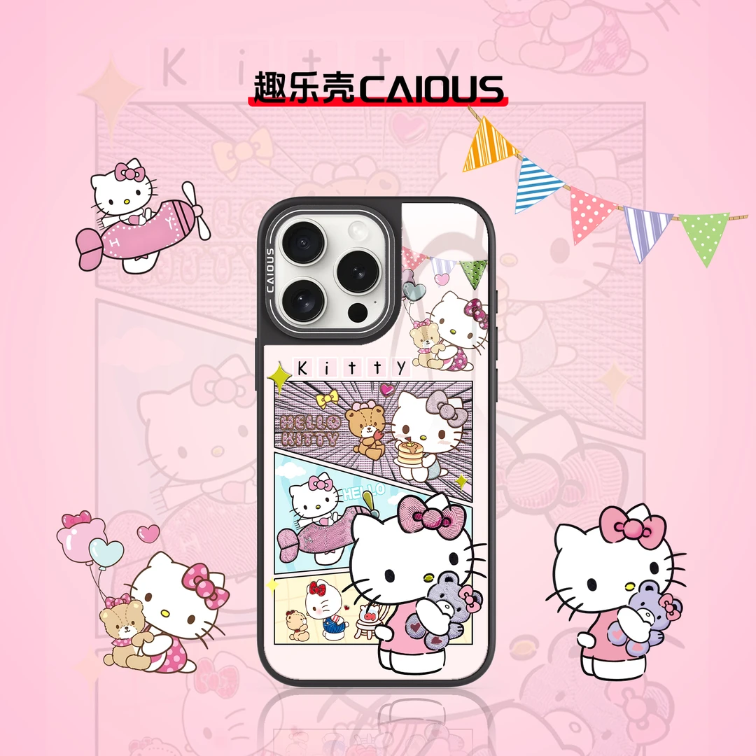 条漫凯蒂卡通适用iPhone苹果磁吸可爱个性薄款防摔全包鎏金手机壳