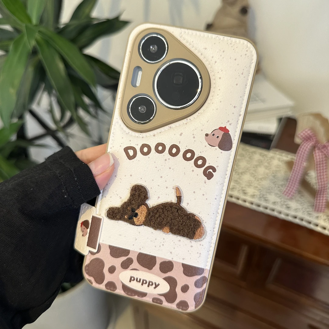 适用华为pura80pro手机壳pura70泼墨皮质mate70/60刺绣狗狗女新款