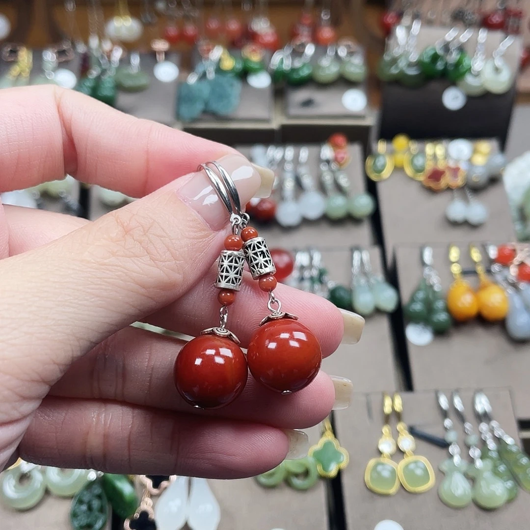 玛瑙/玉髓银S925镶嵌耳饰卡14
