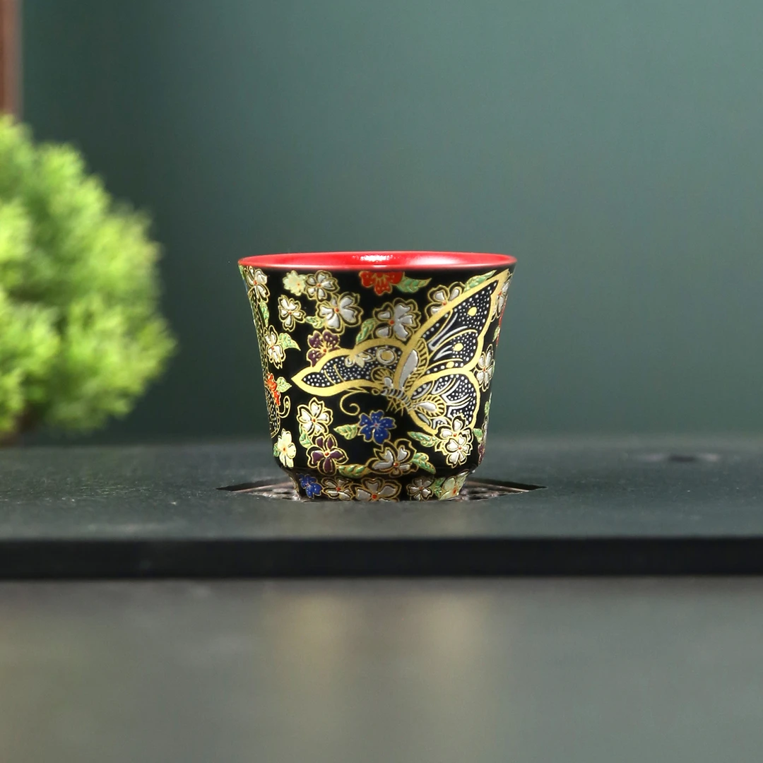 成艺锦韵蝴蝶掐丝珐琅彩马蹄杯金银错茶杯陶瓷客杯