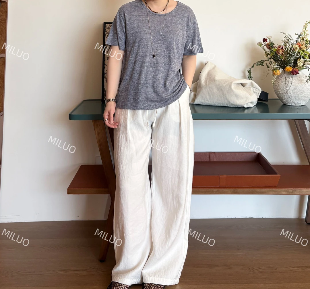 【哈尼家2】初夏 松弛纸片人25新款亚麻韩版修身显瘦百搭T恤女T204