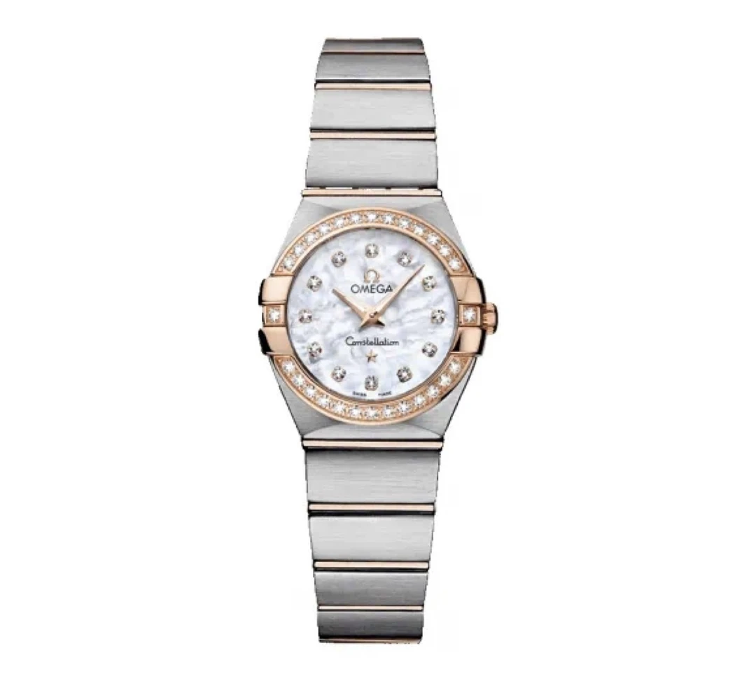 99新 Omega/欧米茄 星座系列/女表/24mm/满钻/玫瑰金/石英