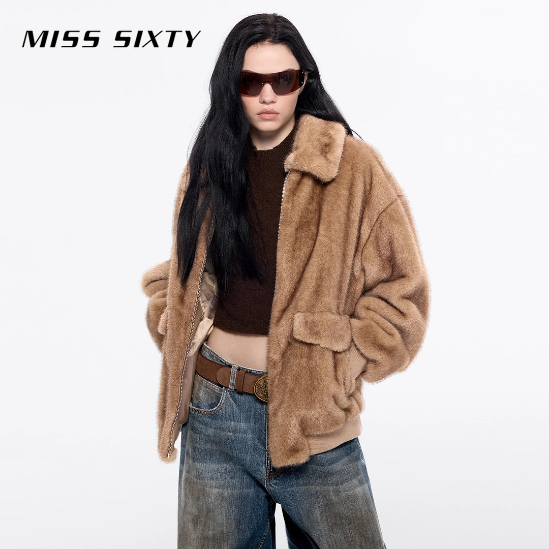 Miss Sixty仿皮草外套女翻领仿貂毛静奢贵气感