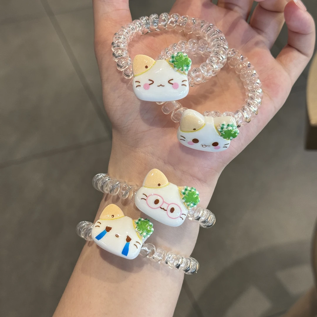 可爱四叶草猫咪电话线发圈甜美少女无痕高弹力皮筋网红ins风发绳
