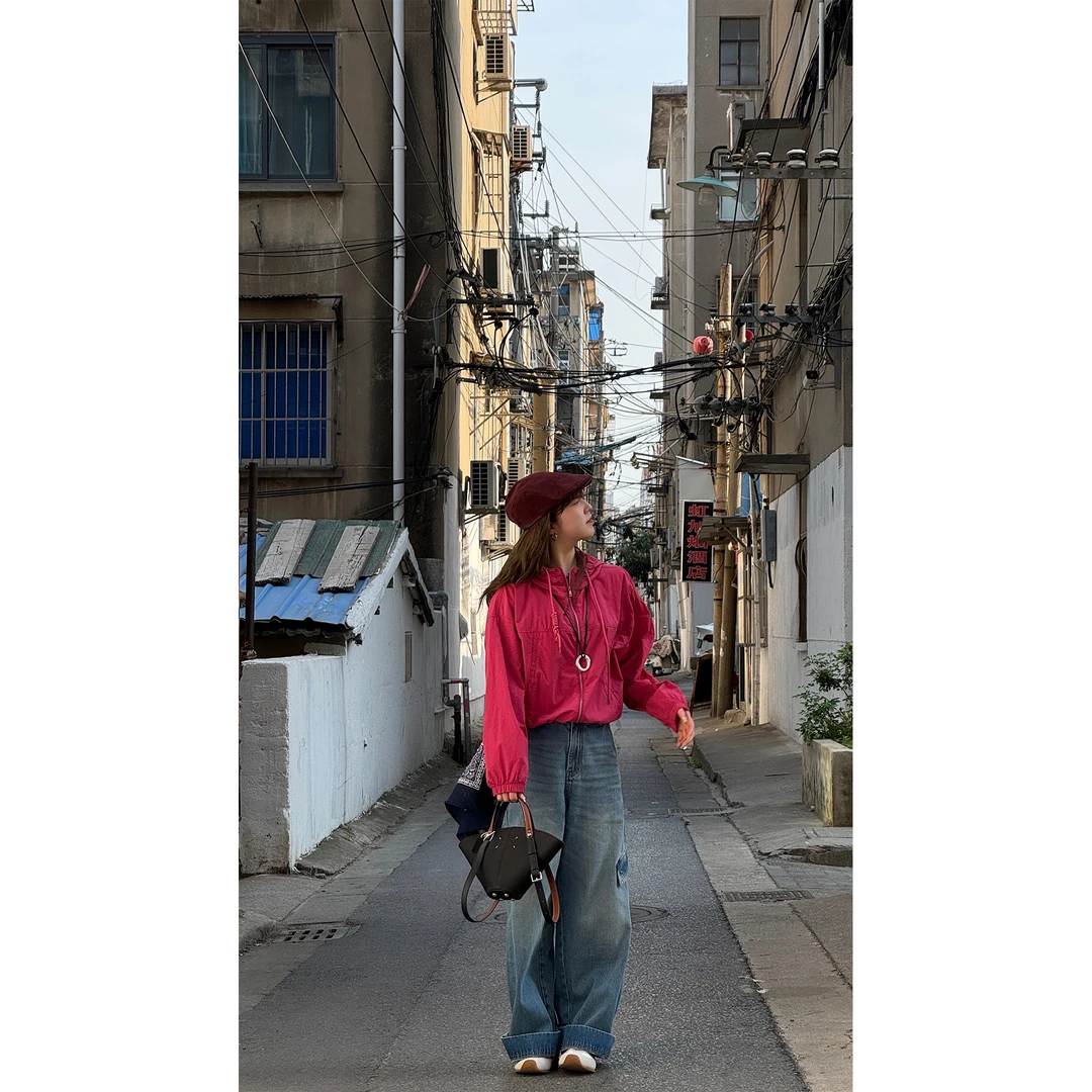 zhukele  抽绳连帽金属链外套