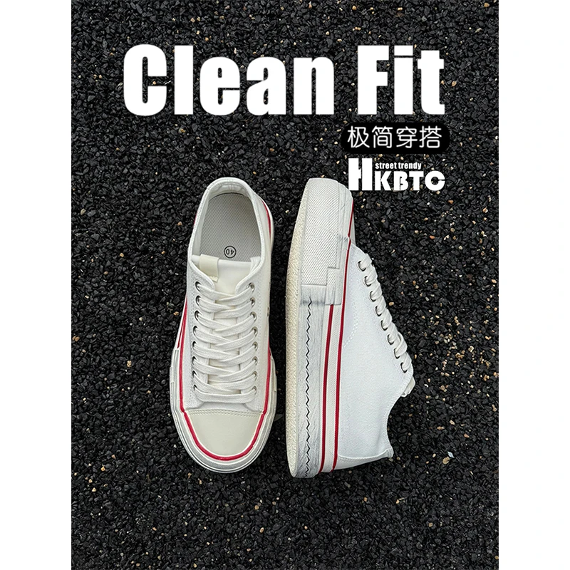 HKBTCstreet trendy夏季厚底增高帆布鞋男潮流百搭板鞋休闲透气