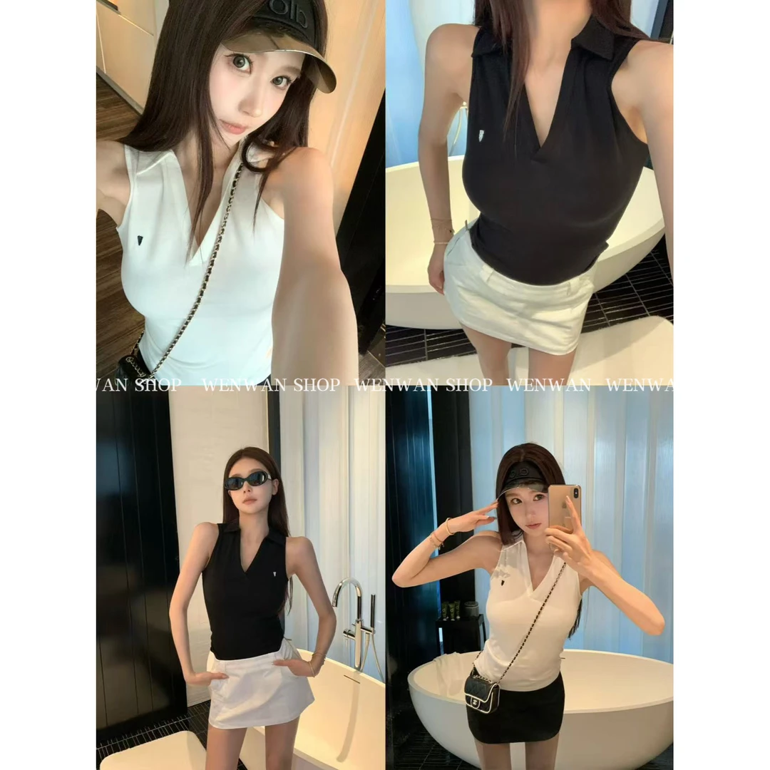 【嫩钱小马】2色！Polo小v领经典刺绣修身运动无袖背心