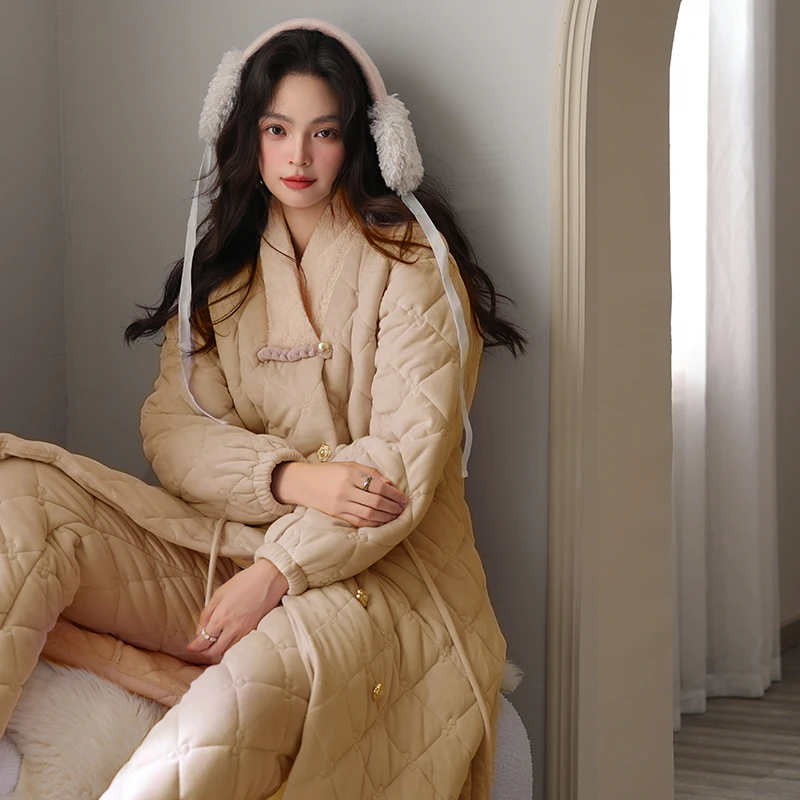 Sifuma/斯服玛《冰岛3.0》三层夹棉冬季上新加厚毛领睡衣家居服套装