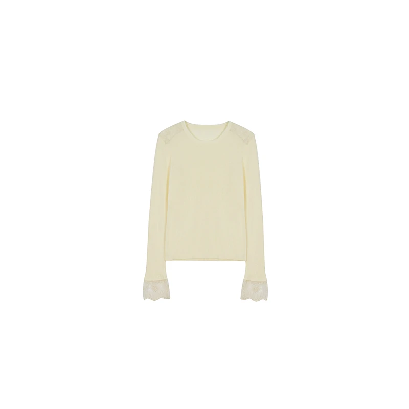 【XINMO买手店】圆领针织衫重工蕾丝拼接百搭打底衫C24110104