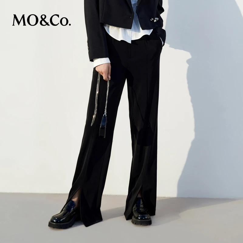 MOCO春季个性中线开衩简约宽松长裤休闲裤休闲时尚女装MBB1PATT13