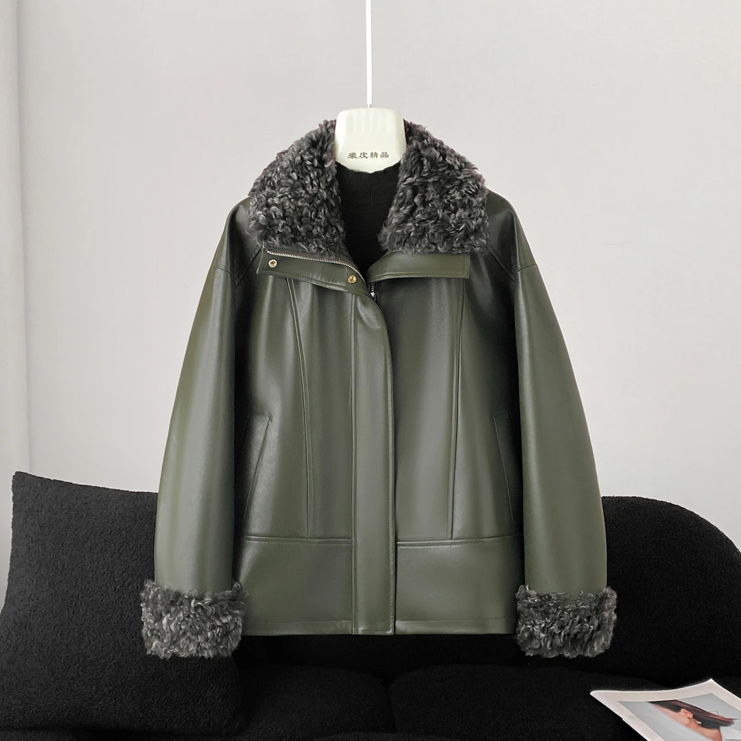 KAISER/凯撒5Y1841-1加绒秋冬百搭羊皮毛一体毛领绵羊皮鹅绒外套