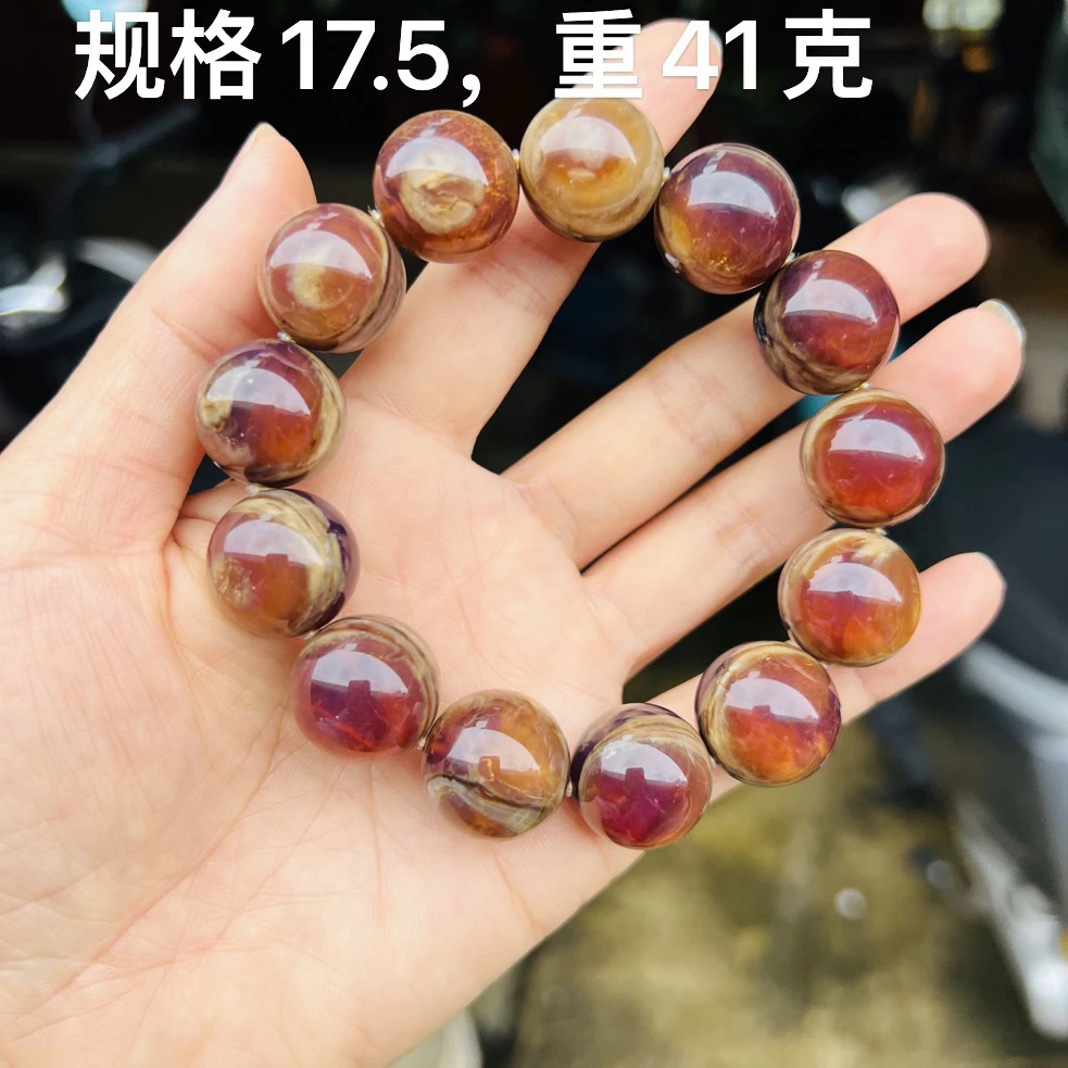 天然缅甸琥珀红蜜天眼蛋黄容洞手串