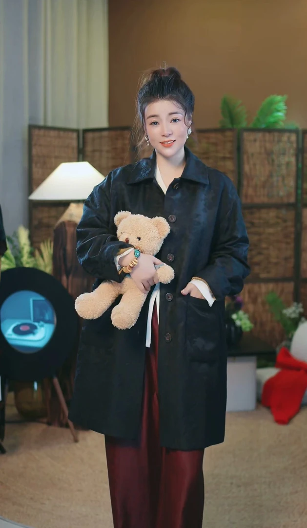 杯子家《重缎香云纱蚕丝棉外套》秋冬保暖翻领老料古法风衣翻领